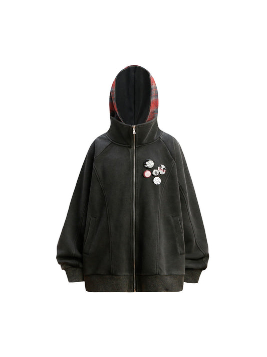 Multi Bedge Zip Up Fleece Hoodie 