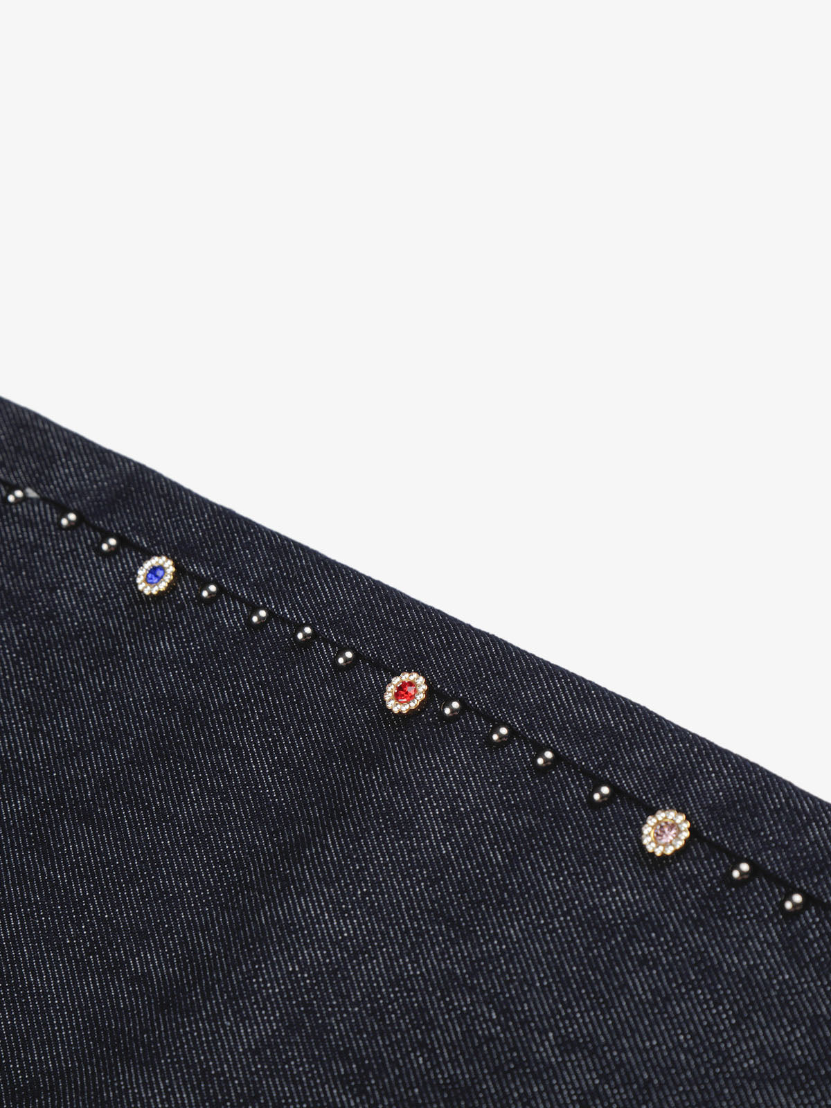Dark Wash Denim Bermuda Shorts with Side Stripe Rhinestone Detail