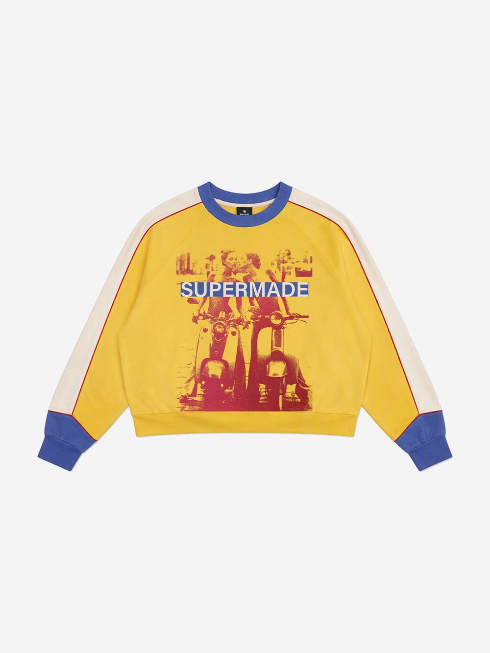 Motorcycle Graphic Color Block Cropped Sweatshirt