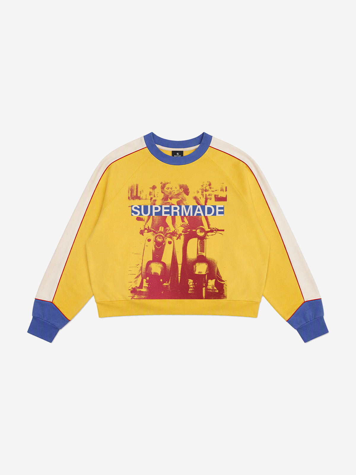 Motorcycle Graphic Color Block Cropped Sweatshirt