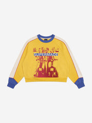 Motorcycle Graphic Color Block Cropped Sweatshirt