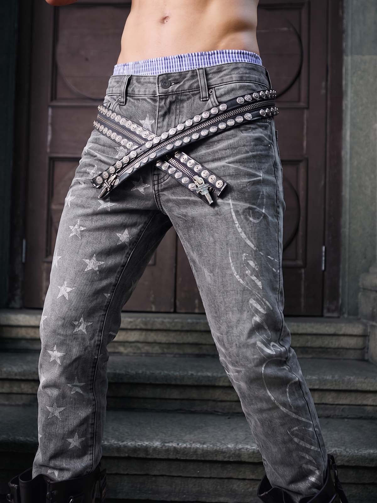 Crackle Star Pleated Jeans