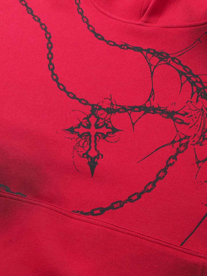 Chain Thorn Allover Graphic Pullover Hoodie