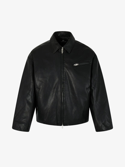 Stylish Black Leather Jacket with Zipper Detail for Modern Fashionistas 