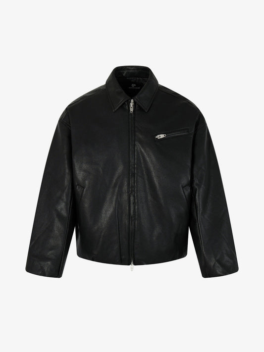 Stylish Black Leather Jacket with Zipper Detail for Modern Fashionistas 