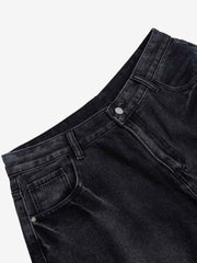 Vintage Barbed Wire Embroidery Distressed Washed Denim Jorts 