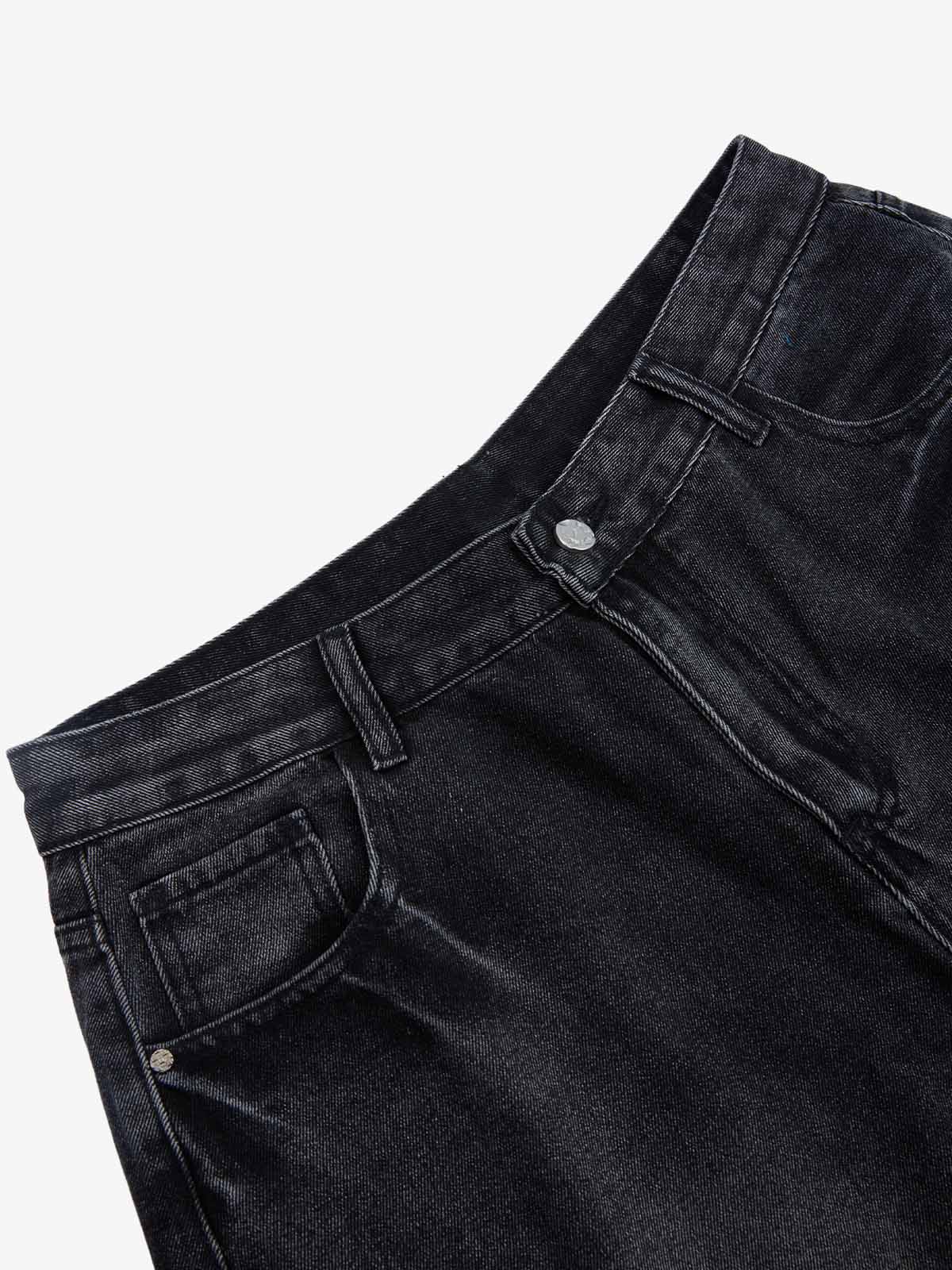 Denim Shorts with Barbed Wire Embroidery and Ripped Details for Men 