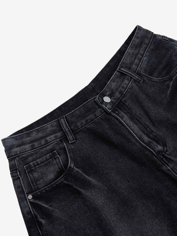 Vintage Barbed Wire Embroidery Distressed Washed Denim Jorts 