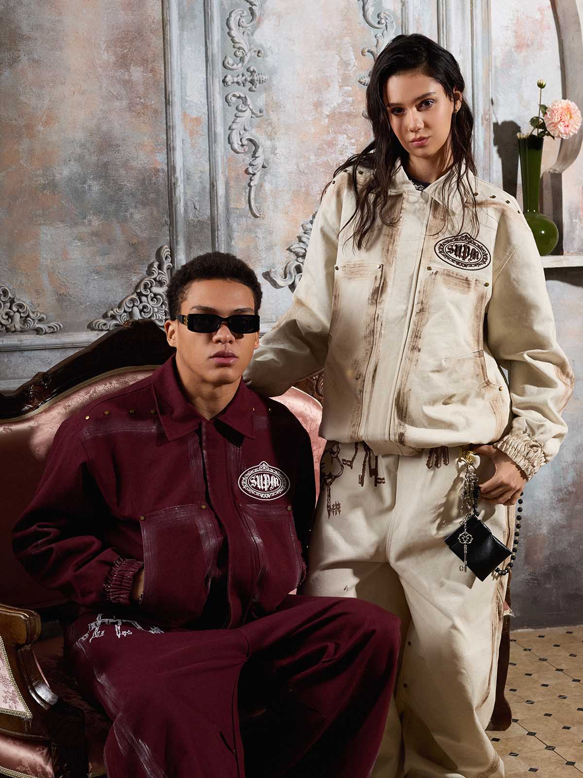 Cotton Blend Pink Track Suit with Supermad Logo Print and Side Stripes 