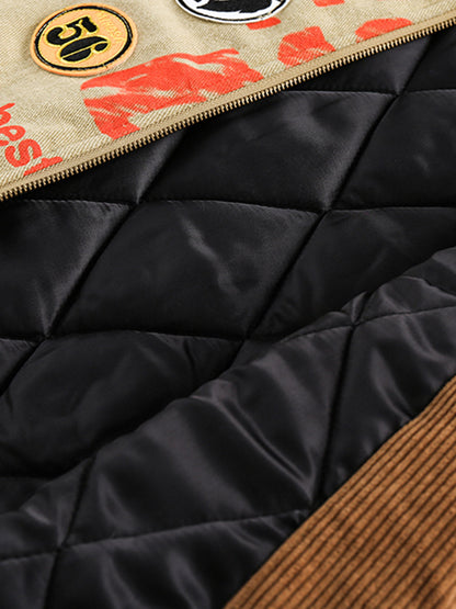 Embroidery Patchwork Print Stand Collar Quilted Barn Jacket 