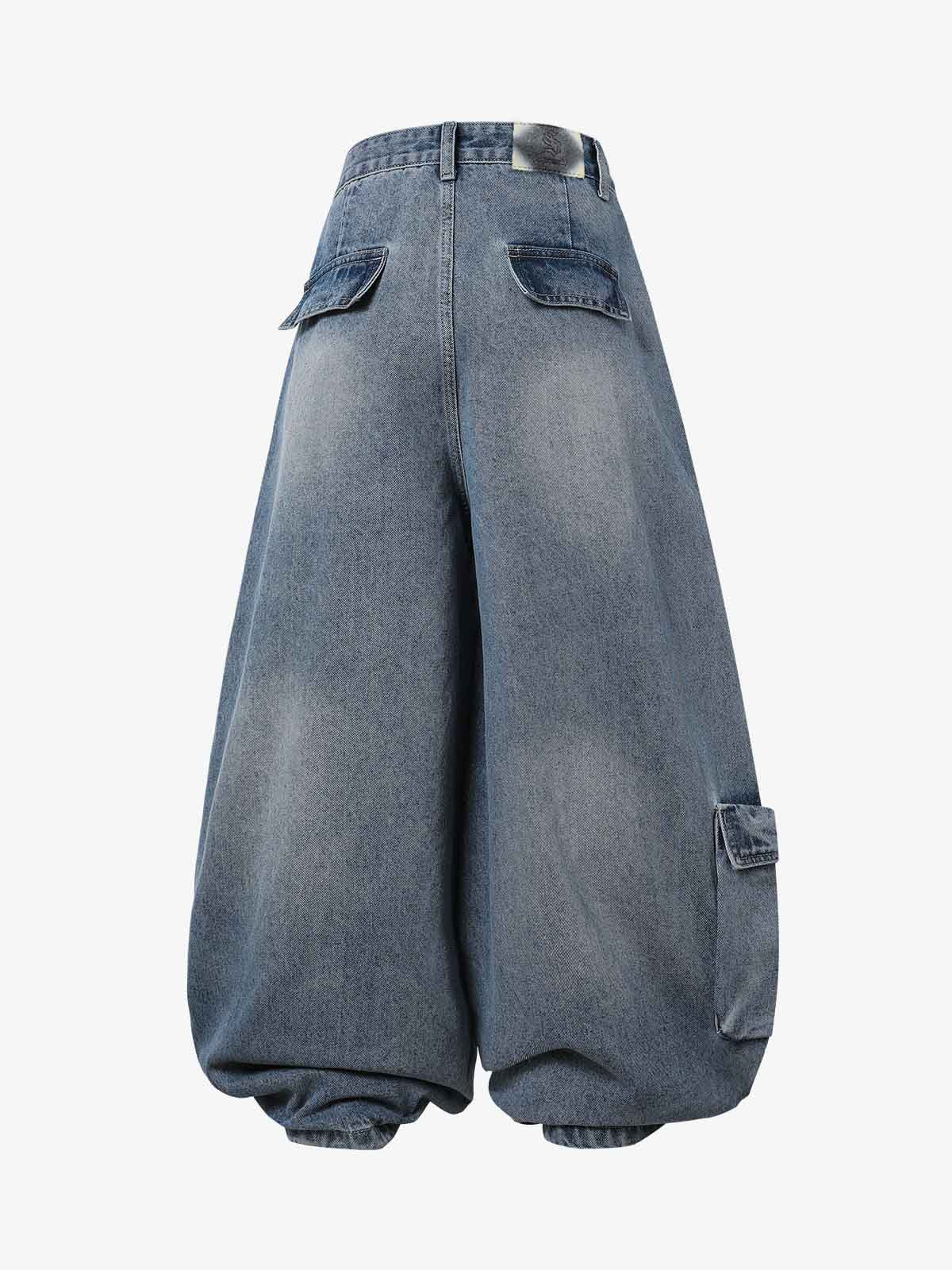 3D Curved Panel Stacked Wide-Leg Denim Jeans 
