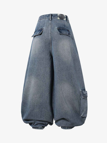 3D Curved Panel Stacked Wide-Leg Denim Jeans 