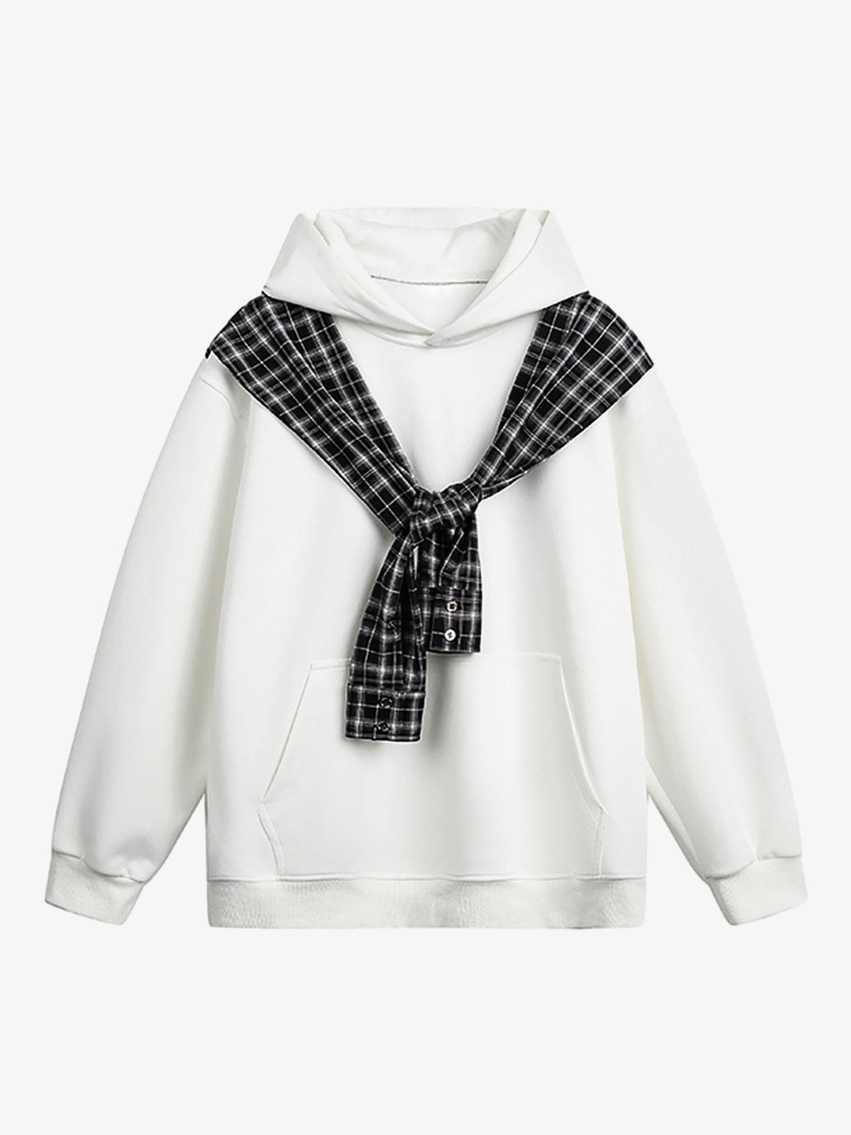 Stylish Plaid-Trimmed Hoodie with Sailor Collar Design for Women 
