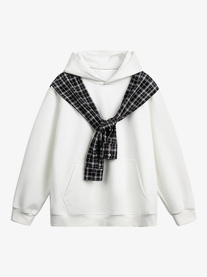 Stylish Plaid-Trimmed Hoodie with Sailor Collar Design for Women 