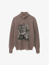 Cozy Cat Graphic Knit Sweater for Casual Wear 