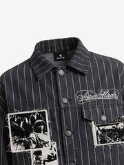 Vintage Pinstripe Patchwork Baggy Denim Set 