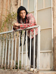 Paint Splatter Plaid Frayed Hem Button Up Shirt 
