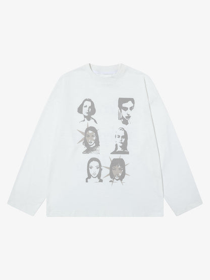 Portrait Print Long-sleeved T-shirt 