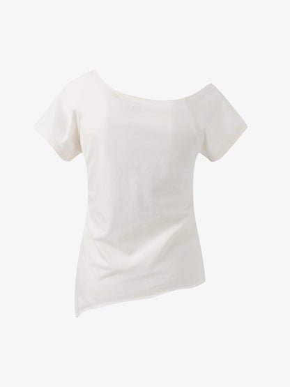 Off Shoulder Cross Graphic Slim Fit T-Shirt 