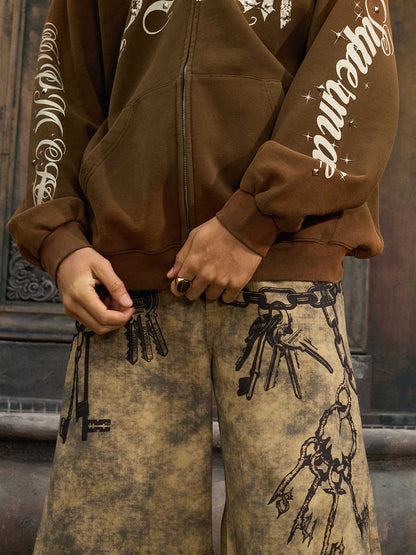 Supermade Distressed Chain And Key Print Baggy Pants 