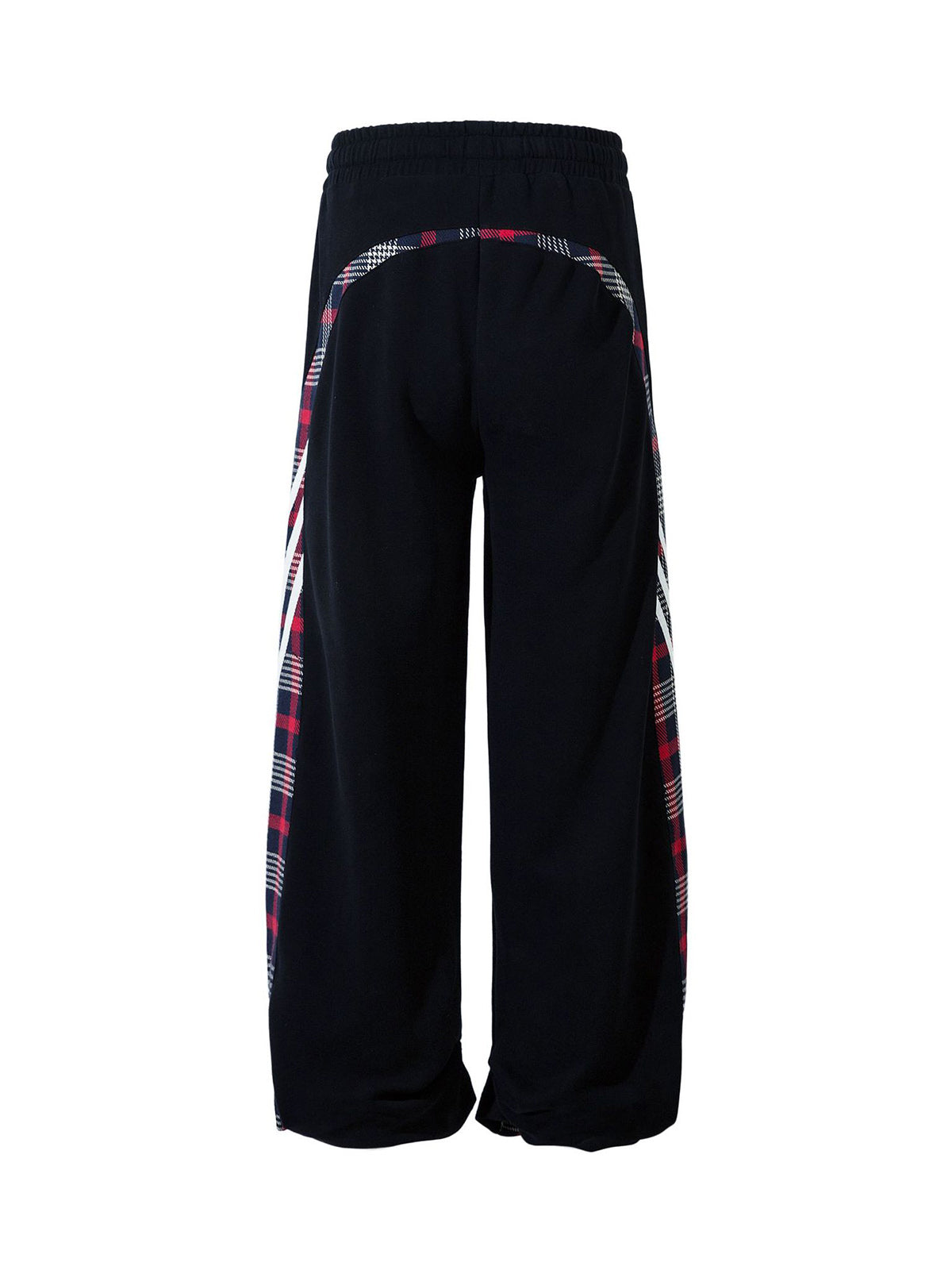 Thesupermade Drawstring Slash Plaid Stitching Straight Pants