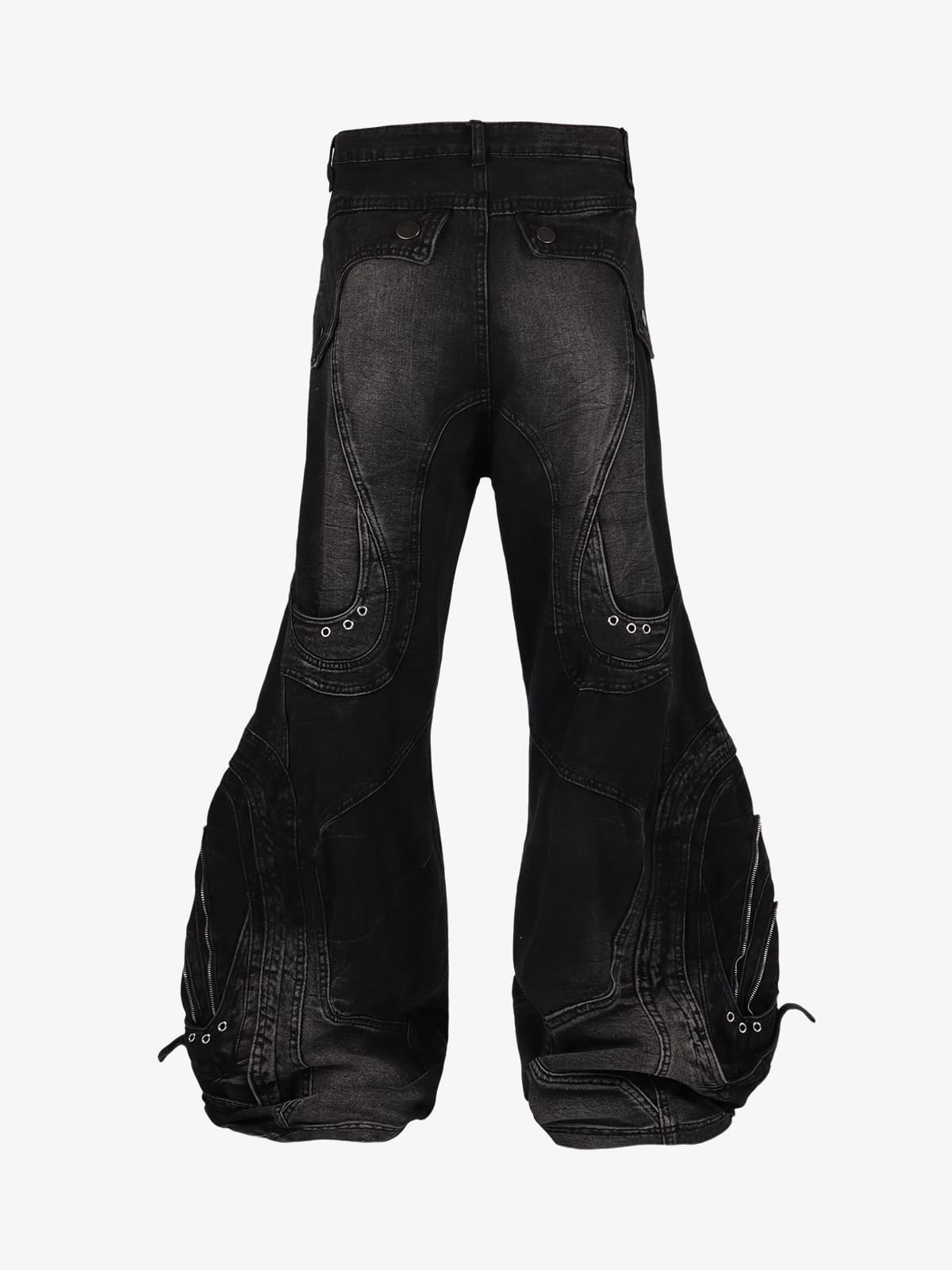Vintage Distressed Curved Blade Barrel Jeans 