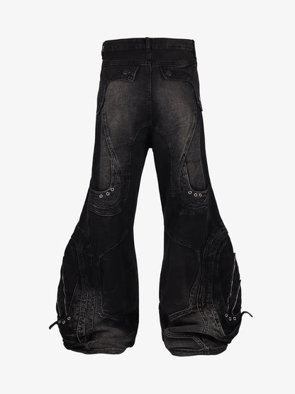 Vintage Distressed Curved Blade Barrel Jeans 