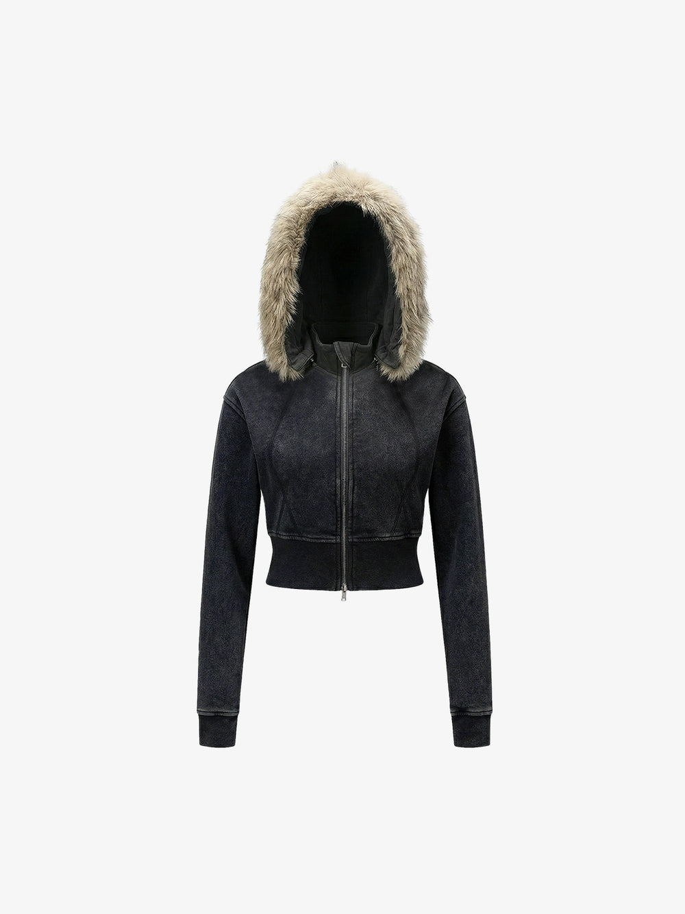 Sudadera con capucha ajustada con cremallera y forro de piel sintética desgastada
