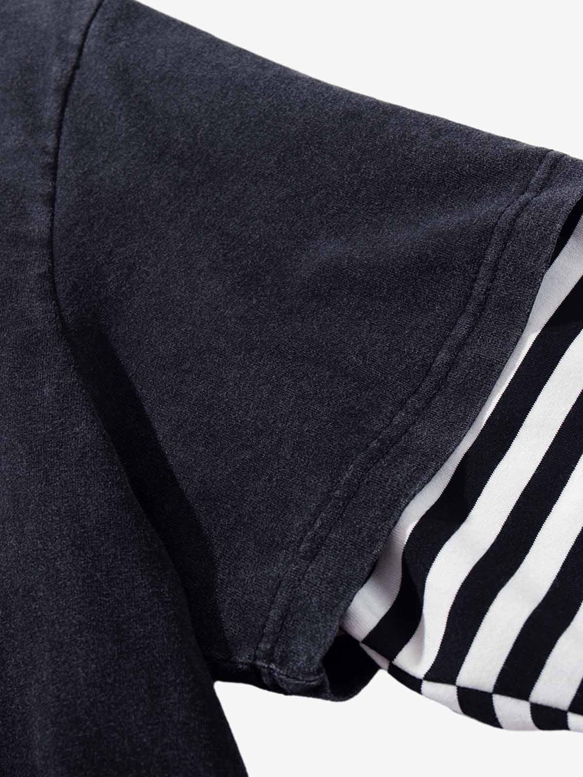 Distressed Angel Print Layered Striped Long Sleeve Tee
