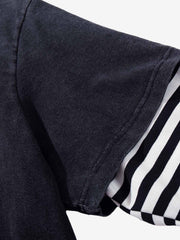 Distressed Angel Print Layered Striped Long Sleeve Tee