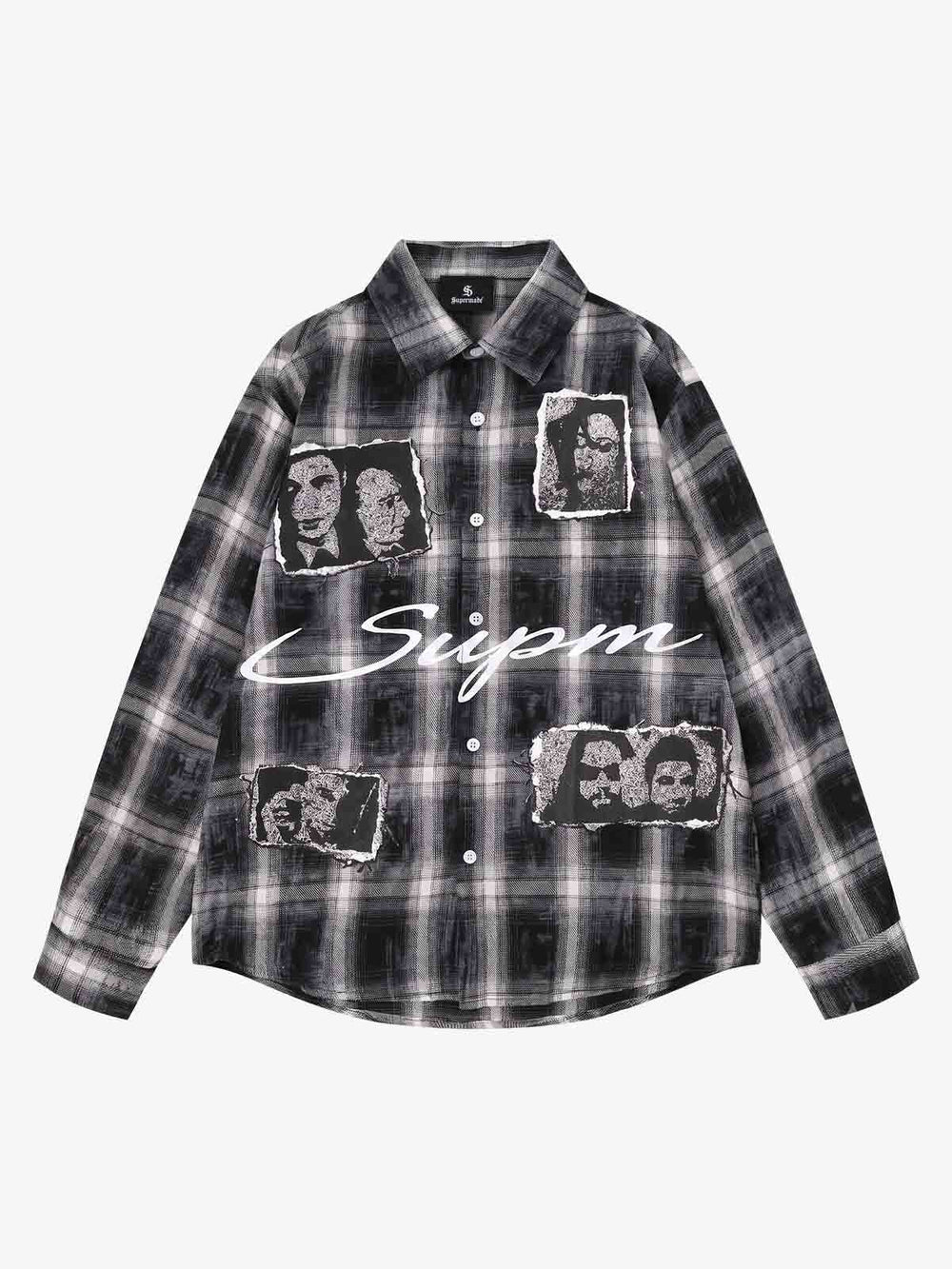 Camicia a quadri scura con grafica