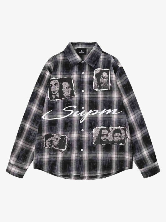 Chemise à carreaux foncée à motif