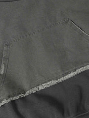 Distressed Patchwork Raw-Edge Layered-Hem Fleece Hoodie 