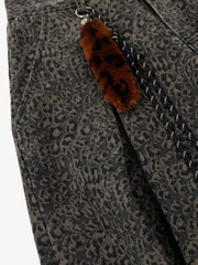 Leopard Pleated Wide Leg Denim Barrel Jeans 