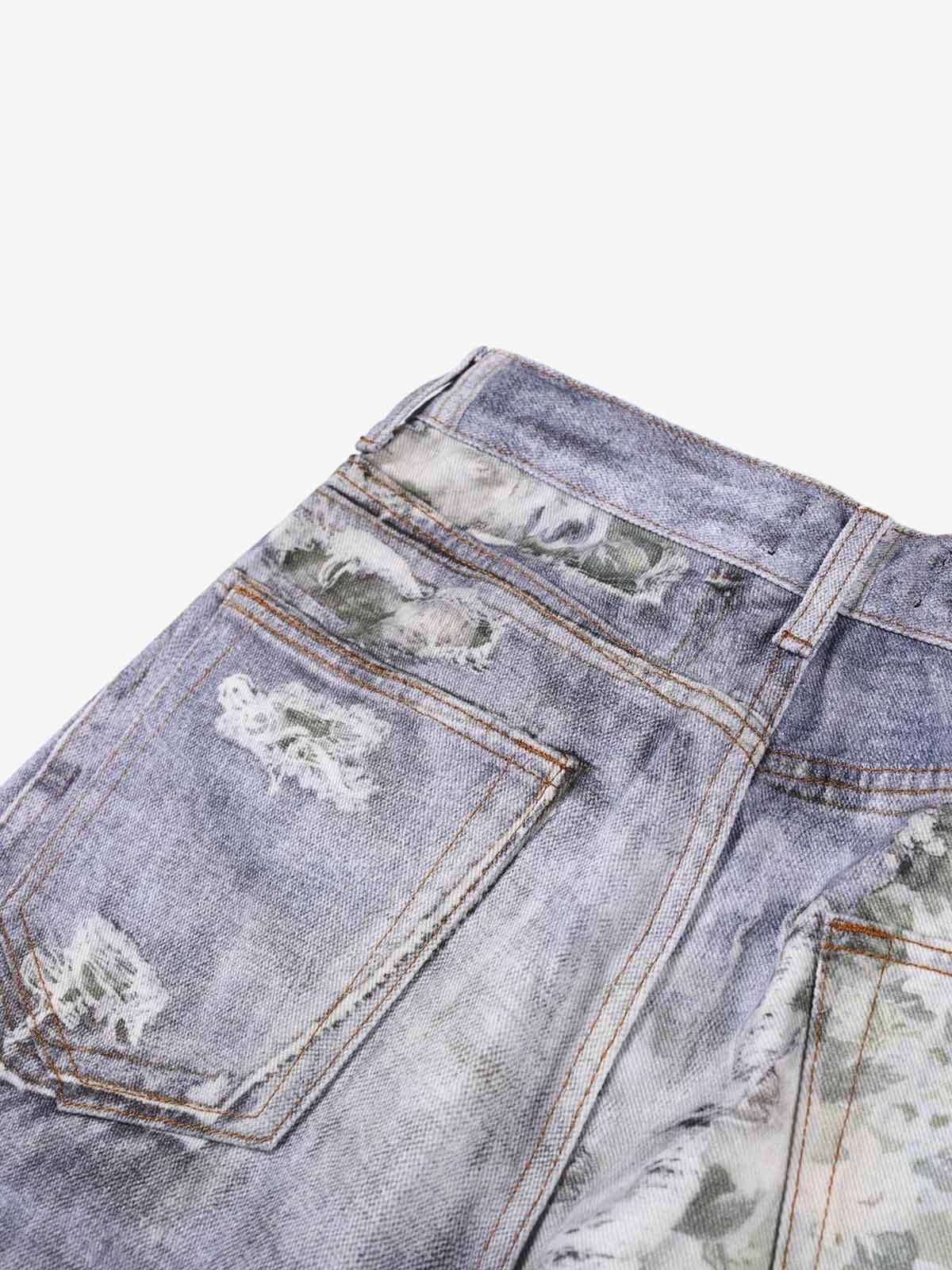 3D Graphic Distressed Wide-Leg Jeans