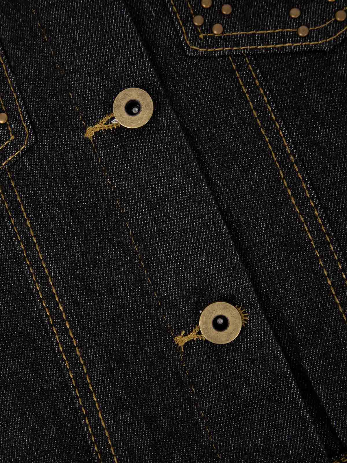 Leopard Flag Studded Pocket Denim Jacket