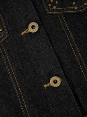 Leopard Flag Studded Pocket Denim Jacket