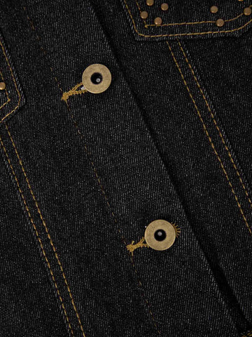 Leopard Flag Studded Pocket Denim Jacket