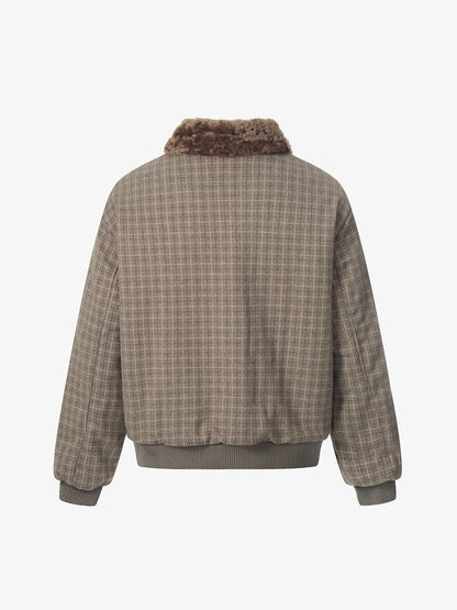 Plaid Bomber Jacket with Faux Fur Collar - Perfect for Casual Winter Wear 