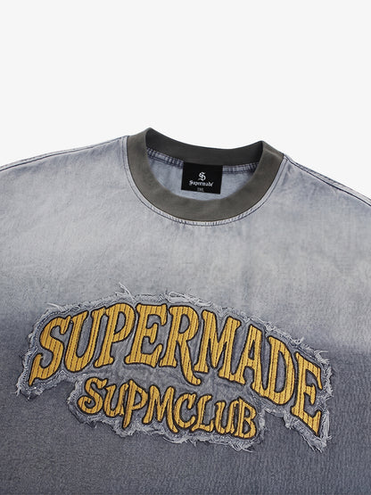 Ombre Washed Denim T-Shirt – Oversized Cotton Short Sleeve Tee