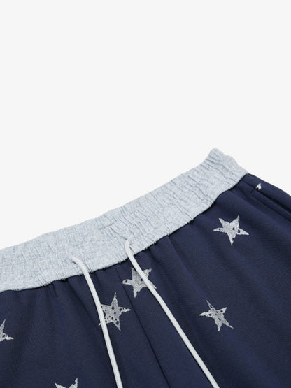 Color-Block Waistband Star Print Pants 