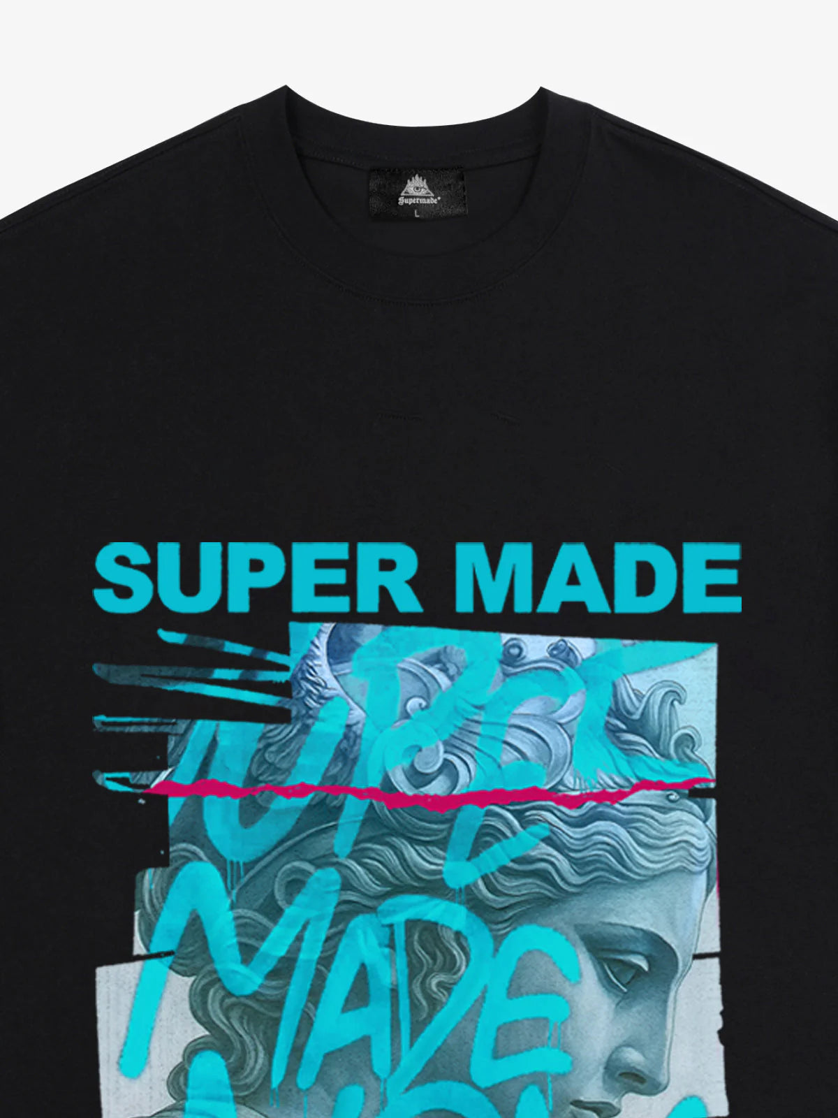 SUPERMADE Blue Art Graffiti Pattern T-Shirt 
