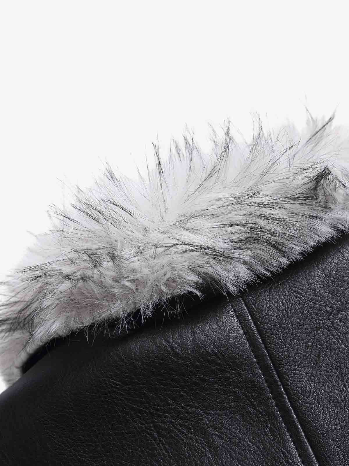 Street Fur-Trim Collar Leather Bomber Jacket 