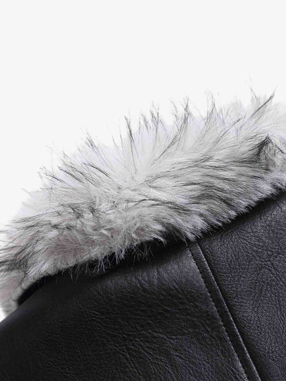 Street Fur-Trim Collar Leather Bomber Jacket 