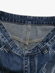 Butterfly Rhinestone Whiskered Curved-Leg Jeans