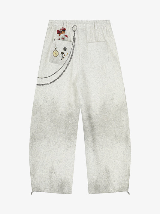 Unique Embellished Wide-Leg Trousers with Chain Detail for Fashionable Comfort 