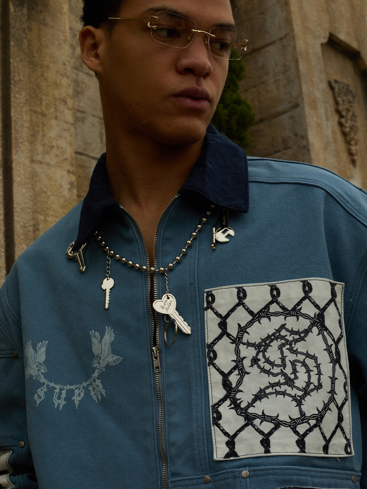 Supermade Multi-Element Appliqué Patchwork Denim Suit 