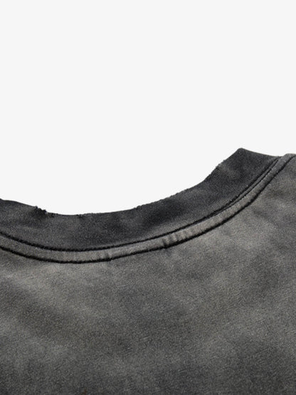 Cotton Oversized Graphic T-Shirt with Punk Rock Print and Vintage Wash Effect 