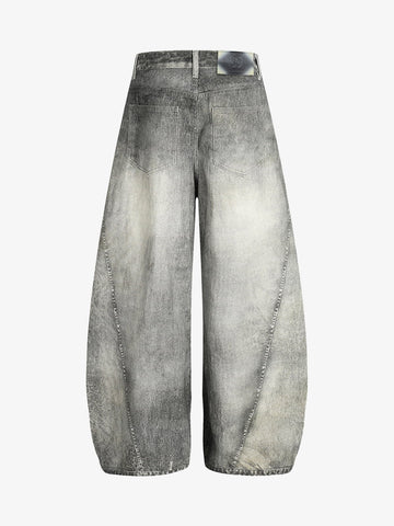 Vintage Heavy Distressed Washed Barrel Jeans 