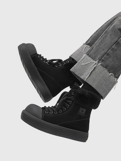 Winter Warmth High-Top Sneaker Boots with Fuzzy Collar 